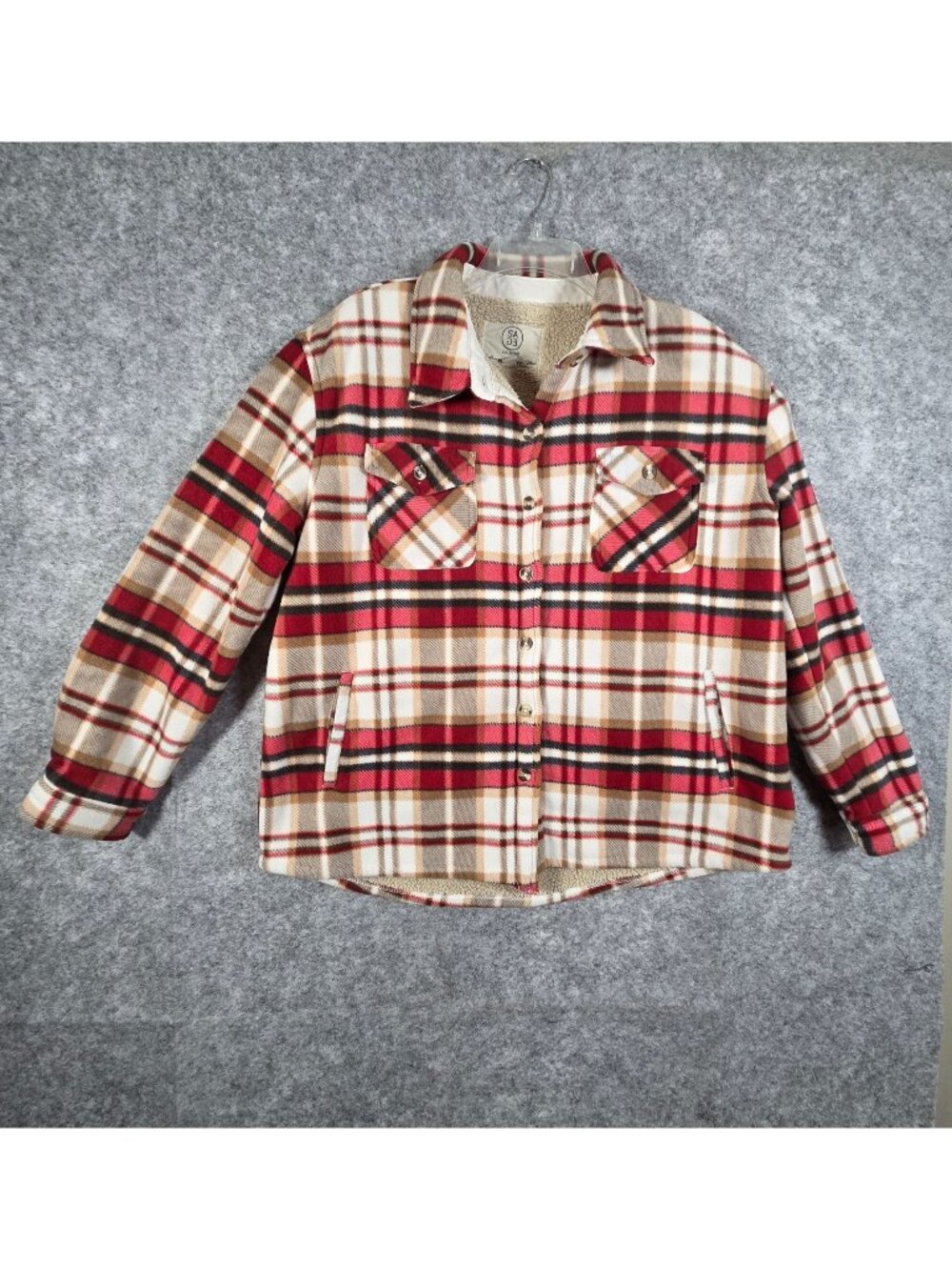 Sage Women's Collective Sherpa Lined Plaid Shacket Cozy Cottagecore XL